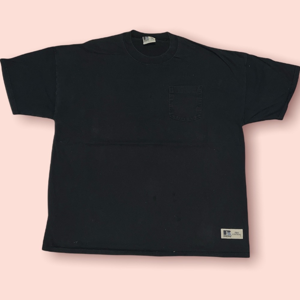 Vintage Russell Athletic Men's Pro Cotton Blank Pocket T-Shirt Green Large.